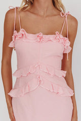 On A Roll Frill Trim Maxi Dress Pink