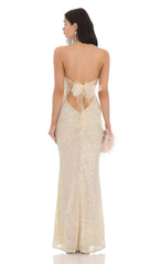 Iridescent Sequin Strapless Maxi Dress In Champagne