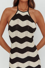 Yelena Halter Neck Knit Maxi Dress Zig-Zag Cream