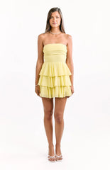 Kimmie Yellow Strapless Ruffle Mini Dress