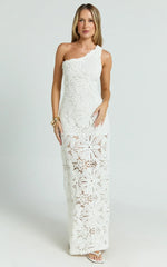Charlene Maxi Dress - Crochet Knitted One Shoulder Maxi Dress In White