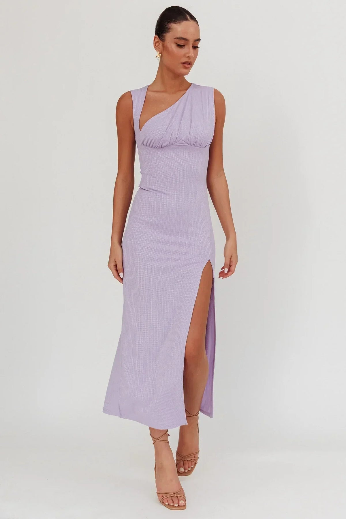 Daleela Asymmetric Neckline Maxi Dress Lilac
