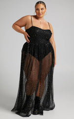 Stunning View Maxi Dress - Bodice Sheer Dress In Black Mesh