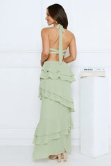 Power Glow Halter Maxi Dress Sage