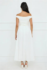 Camellia Charm Off Shoulder Maxi Dress White