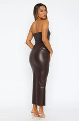 Love Is Gone Pu Maxi Dress Chocolate