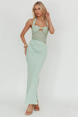 Sandy Shell Buckle Halter Maxi Dress Sage