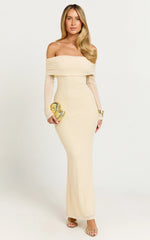 Bethanie Maxi Dress Off The Shoulder Mesh Dress in Cream