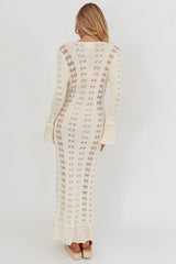 Portside Long Sleeve Knit Maxi Dress Cream