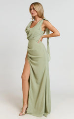 Klarissa Maxi Dress - Cowl Neck Scarf Dress In Sage