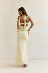 Skybloom Mesh Halter Maxi Dress Yellow