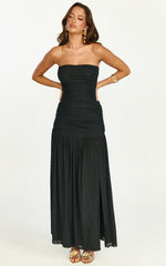 Marguerite Maxi Dress - Strapless Ruched Mesh High Leg Split Dress In Black