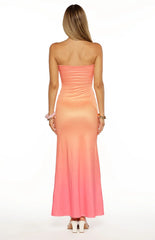 Summa Pink Ombre Hibiscus Strapless Maxi Dress